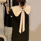 Puff-sleeve Collar Bow-back A-line Dress