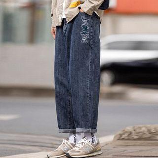 Letter Embroidered Straight-leg Jeans