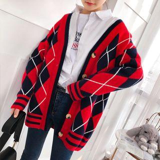 Argyle V-neck Chunky Cardigan