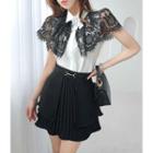 Sleeveless Contrast Capelet Blouse With Brooch