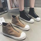 Front Zip Faux Leather High-top Sneakers