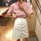 Short-sleeve Logo Polo Shirt / Buttoned A-line Skirt