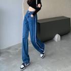 Striped Mid Rise Wide Leg Jeans
