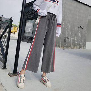 Striped Cropped Wide-leg Pants Red & White Stripe - Navy Blue - M