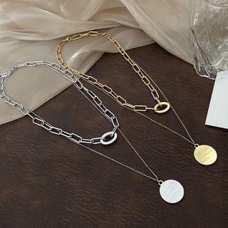 Disc Pendant Layered Stainless Steel Necklace
