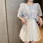 Lace Trim Short-sleeve T-shirt / Accordion Pleat Mini A-line Skirt