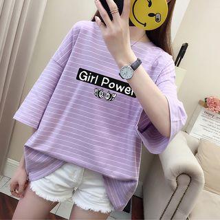 3/4-sleeve Striped Print T-shirt