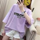 3/4-sleeve Striped Print T-shirt
