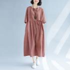 Tie Waist 3/4-sleeve Midi A-line Dress