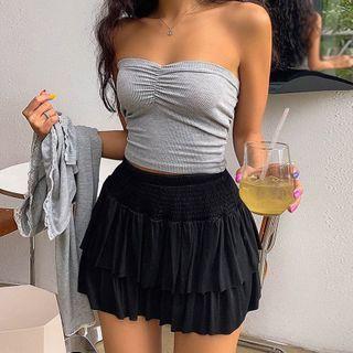 Inset Shorts Band-waist Mini Layered Skirt
