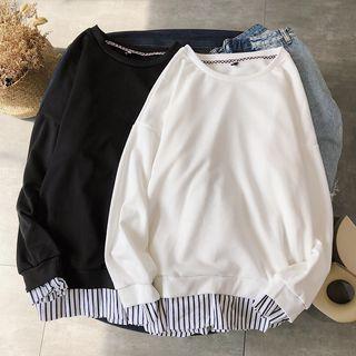 Stripe Panel Hem Round Neck Pullover