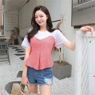 Mock Two-piece Gingham-panel Top