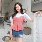 Mock Two-piece Gingham-panel Top
