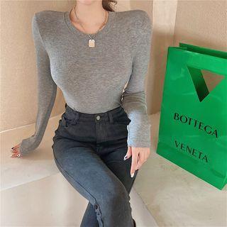 Long-sleeve Cutout-back Tie-strap Cropped T-shirt