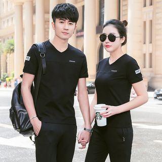 Couple Matching Set: Lettering Short-sleeve T-shirt + Sweatpants