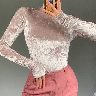 High Waist Velvet Long-sleeve T-shirt