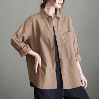 Long Sleeve Plain Shirt Jacket