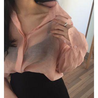 Sheer Shirt / Pleated Mini Skirt