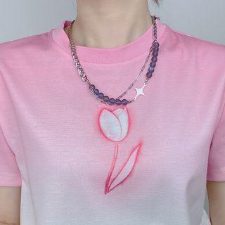 Star Faux Crystal Stainless Steel Necklace