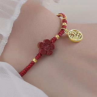 Chinese Characters Flower String Bracelet Red - One Size