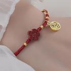 Chinese Characters Flower String Bracelet Red - One Size