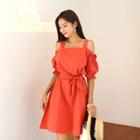 Cold-shoulder Frill-trim A-line Dress