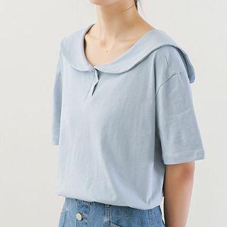 Plain Sailor Collar Short Sleeve Shirt