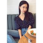 Puff-sleeve Dotted Blouse