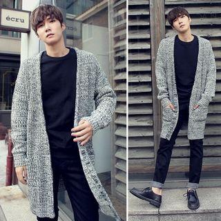 Melange Open Front Long Cardigan