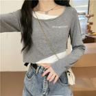 Mock Two-piece Color Block Asymmetrical Long-sleeve Top