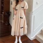 Bow Square-neck Puff-sleeve Dress