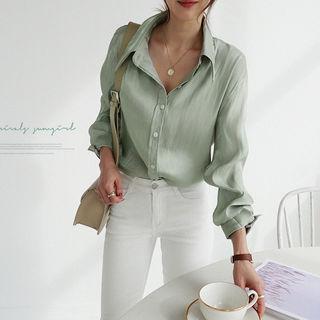 Shimmer Satin Shirt Dark Mint Blue - One Size
