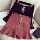 Lace-up Ruffle Hem A-line Skirt