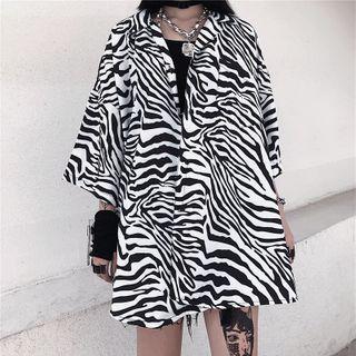3/4-sleeve Zebra Print Shirt