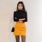 Flap-detail Faux-leather Pencil Skirt