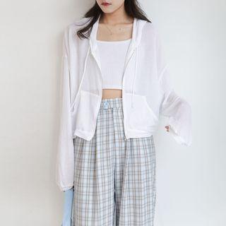Plain Knit Hooded Zip Cardigan
