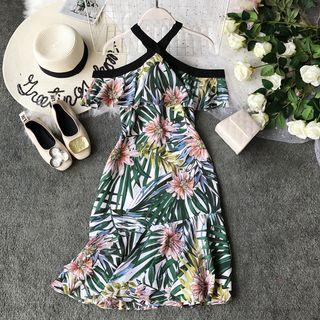 Short-sleeve Print Mermaid Dress