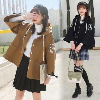 Hooded Rabbit Embroidered Button Jacket