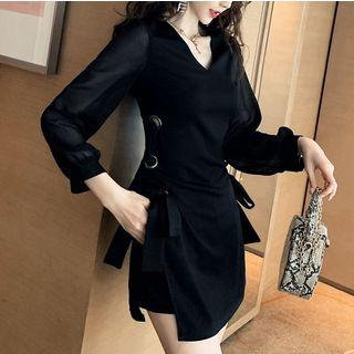 Set: Lace Up Long-sleeve Mini A-line Dress + Shorts