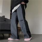 Lettering Embroidered Wide Leg Corduroy Pants
