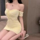 Off-shoulder Halter Skinny Dress Yellow - One Size