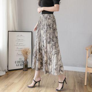 Print Accordion Pleat Midi A-line Skirt