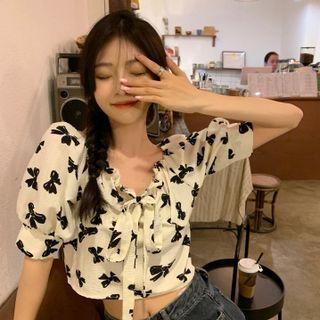 Short-sleeve Bow Print Shirt