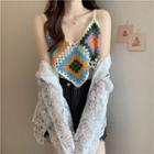 Crochet Knit Cropped Camisole Top / Button-up Lace Light Jacket