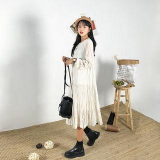Round-neck Crinkled Tiered Midi Dress