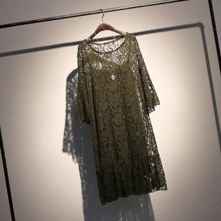 Set: Long Sleeve Lace Dress + Slipdress