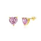 Fashion Romantic Plated Gold Heart Shaped Pink Austrian Element Crystal Stud Earrings Golden - One Size