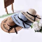 Letter Embroidered Bow Accent Boater Hat