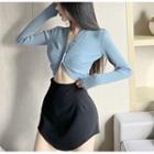 V-neck Top / Plain Skirt - Set