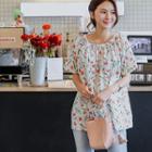 Off-shoulder Short-sleeve Floral Top